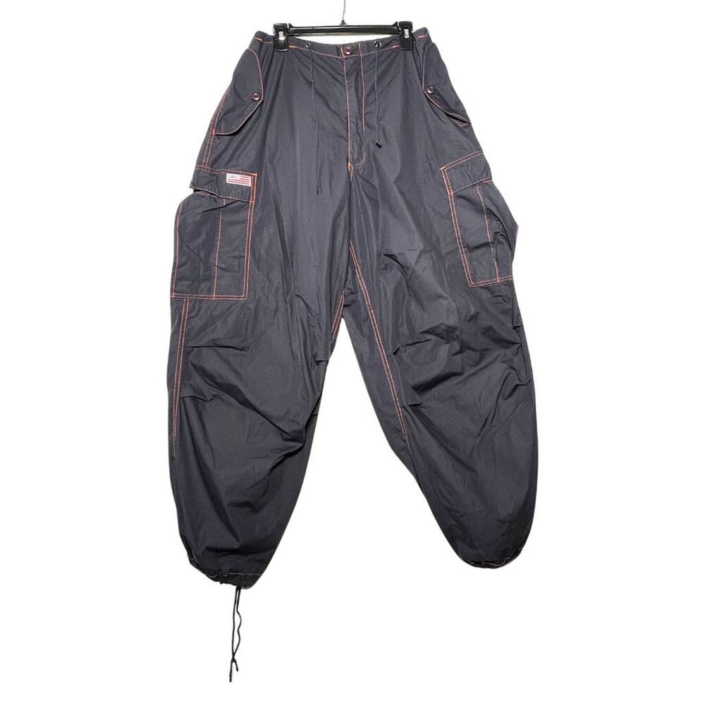 Vintage Baggy Cargo Pants Navy Orange Unisex Size M Y2K Streetwear Hip Hop UFO